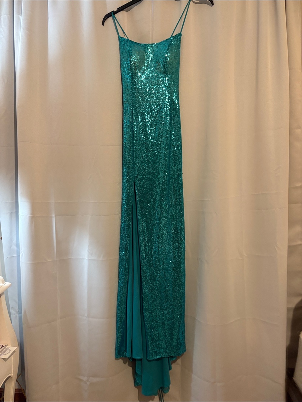 BRAND NEW NEVER WORN Teal Sequin Prom Dress with Side Slit